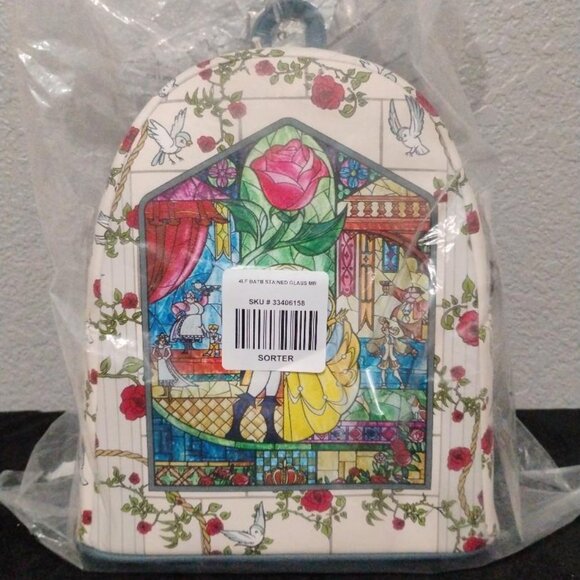 Loungefly Disney Beauty and the Beast Belle Castle Stained Glass Backpack NWT